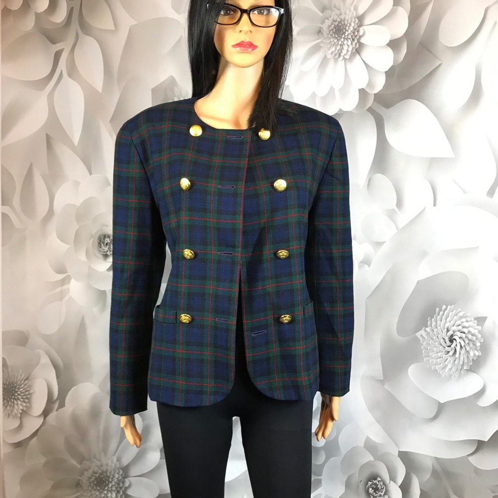 Double Breasted Blazer Pendleton Red Blue Check 8 - image 1